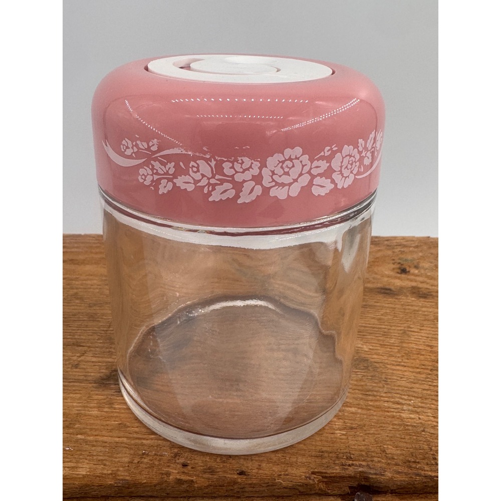 Sugar Dispenser Pink Floral Glass Canister Kitchen Storage Jar Rose Design Lid